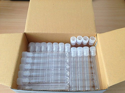 100 X Plastic Test Tubes,100X16mm, With Push Caps CONSUMABLES_DIRECT | Wedding Favours, Shots, Bath Salts, Sweets, Spices, Laboratory, Beads, Seeds, Ant Farm, Storage
