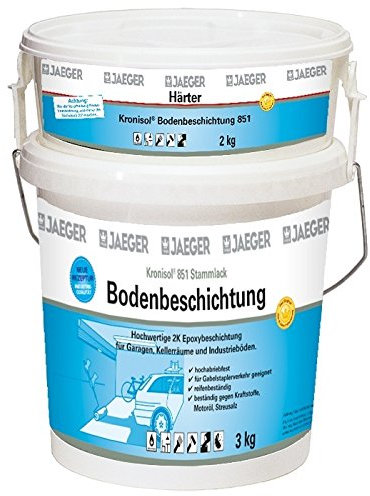 Jaeger Kronisol 2K - Bodenlack für Garagenböden, 5 kg (Kieselgrau, ca. RAL 7032, 20-30 m², Zweikomponenten, seidenglänzend, reifenfest, wasserverdünnbar)
