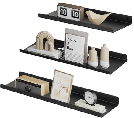 SONGMICS Wandregale aus Metall, 3er Set, Schweberegale, Industrie-Design, Wandboards, für Dekos, für Schlafzimmer, Küche, Badezimmer, Wohnzimmer, unterschiedliche Layouts, schwarz LFS12BK