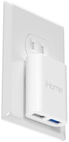 iHome 2-Port USB Wall Charger, AC Pro Multiport Plug Adapter, Phone Charging Block with Dual Ports, Flat Wall Adapter for Home & Travel
