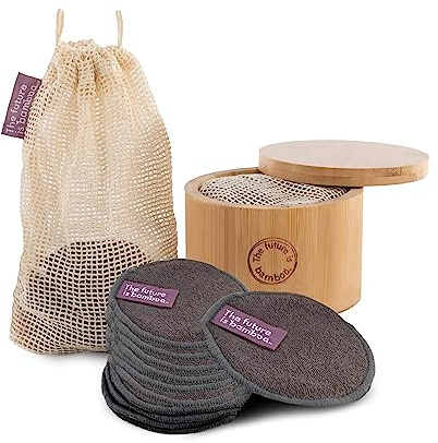 14 pcs Reusable Makeup Remover Pads | with Washable Laundry Mini Cotton Beauty Bag, Soft Reusable Face Pad for Facial Cleansing Wipes Skincare Set in Bamboo Holder for Storage of Cleansing Wipes