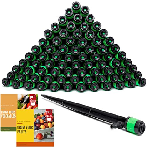 CARPATHEN 100 Drip Irrigation Emitters Vortex - Drip Irrigation Parts for Irrigation Kit - ¼ inch Irrigation Tubing Compatible - 360 deg Adjustable Fan Sprayer for Raised Garden Bed, Potted Plants