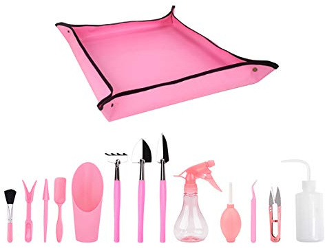 WingFly 15 Stück Mini Sukkulenten Werkzeug Garten Pflanzwerkzeug Set Gartenhandtransplantation für Sukkulenten Minigärten im Innenbereich Gärten Topfpflanze (Rosa A)