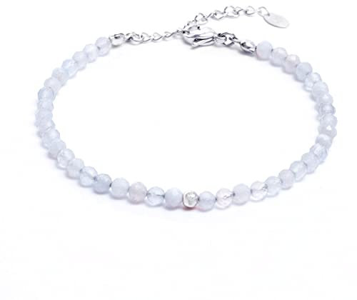 BERGERLIN Chalcedon Armband weiss mit 925 Sterling Silberperle – facettiertes, weisses Armband mit Verschluss – Größe M-L