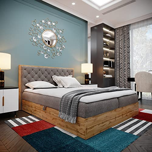 FURNISTAR Boxspringbett LOFT 3-180x200 cm Braun. Doppelbett mit Bonellmatratze, Bettkasten, Topper, Kopfteil.