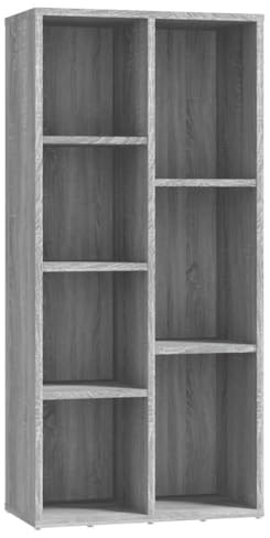 vidaXL Bücherregal, Bücherschrank mit viel Stauraum, Standregal für Schlafzimmer Wohnzimmer Büro, Büroregal Aktenregal Regal, Grau Sonoma