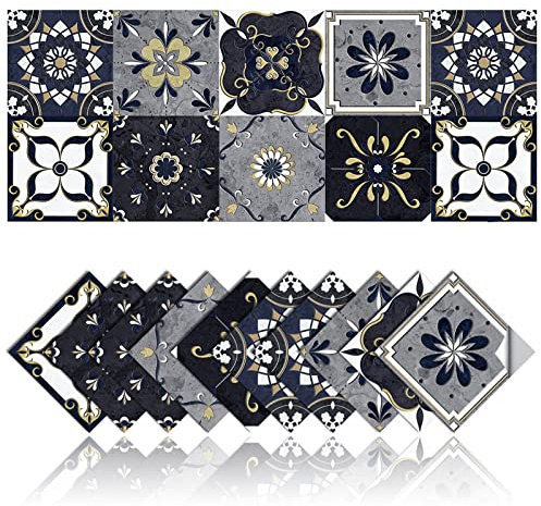 20 Stück Fliesenaufkleber für Küche und Bad, PVC Wasserdicht Mosaik Retro Style Badezimmer Fliesenaufkleber, Badezimmer Fliesenaufkleber Wasserfest Klebefliesen (Stil-5, 10x10cm)
