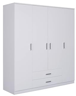 Inter Link - Kleiderschrank - Garderobenschrank - Moderner Schrank - Großer Schrank - Viel Stauraum - Wäscheschrank - Mehrzweckschrank - Schlafzimmerschrank -Vier Türig - Lackiert - Weiß - Ranya