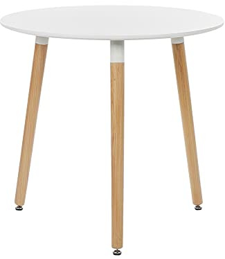 SuperGift.com Round 80cm Modern Dining Table with White Tabletop and Solid Beech Wood Legs, Break Room Table, Home Office Kitchen Table