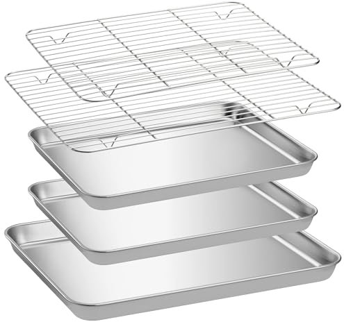 Navaris Set de bandejas para empanar - 3X Bandejas de Acero Inoxidable para el rebozado y Hornear Pan - Aptas para Horno - para Carne filetes croquetas empanados panes