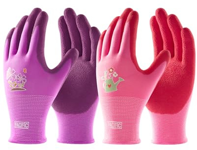 PACIFIC PPE 2 Paar Gartenhandschuhe für Damen, Ultra-Grip Arbeitshandschuhe | Rutschfestes Latex, Atmungsaktiv, Strapazierfähig, Gartenarbeit, Angeln, Camping, Heimwerken, Outdoor, Gelb, Rot, M