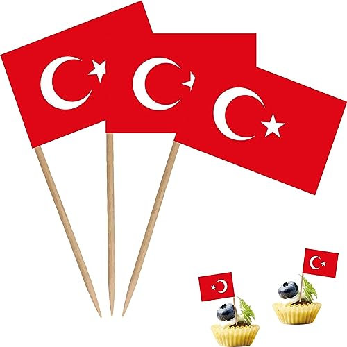 Bandera de palillo de dientes, tamaño pequeño, para cóctel, frutas, cupcakes, decoración de alimentos, paquete de 100 (pavo)