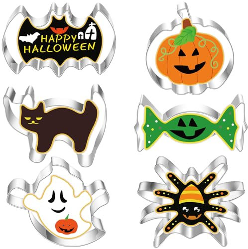 BELSVOR Set mit 6 Ausstechformen halloween, Ausstecher Halloween aus Edelstahl, Halloween Ausstechformen für Dekoration Keks/Kuchen/Plätzchen/Gebäck, Keksausstecher 6 Stück