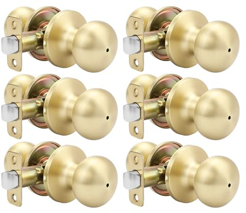 Goldenwarm Gold Interior Door Knobs, Bedroom Door Knob, Door Knobs Interior Bulk, Brushed Gold Privacy Door Knob for Bedroom or Bathroom(6 Pack)