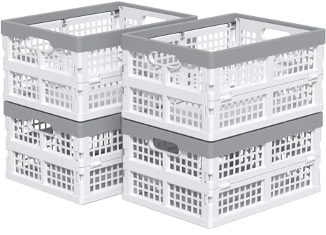 Buyitt 15L Plastic Collapsible Crates, Folding Storage Basket Bin, Pack of 4