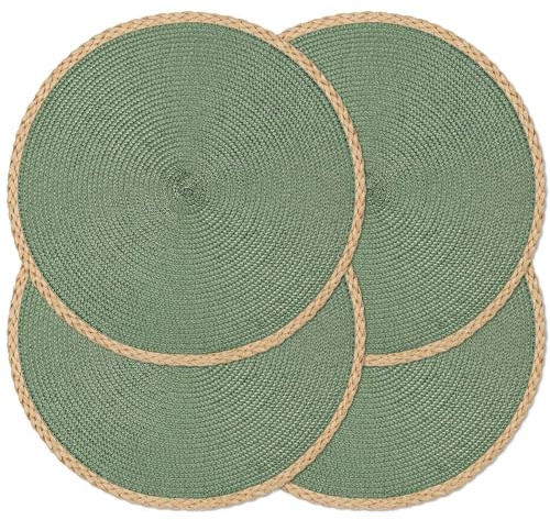 Noctiflorous Geflochtene runde Tischsets, 4er-Set, 38,1 cm, gewebte Tischsets, rutschfest, waschbar, schmale Ränder, Platzsets für Küche, Esstischdekoration (Grün, 4)