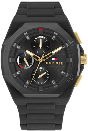 Tommy Hilfiger Multi Zifferblatt Quarz Uhr für Herren mit Schwarzes Silikonarmband - 1792120