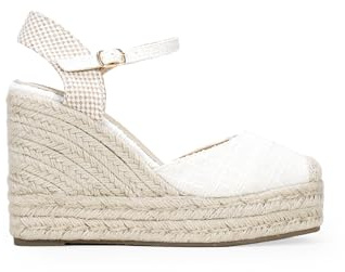 BOSANOVA Espadrilles Donna con Piattaforma e zeppa in Sparto. Dettagli punta chiusi con Raffia decorativa e chiusura cinturino con fibbia. Scarpe da donna, bianco, 40 EU