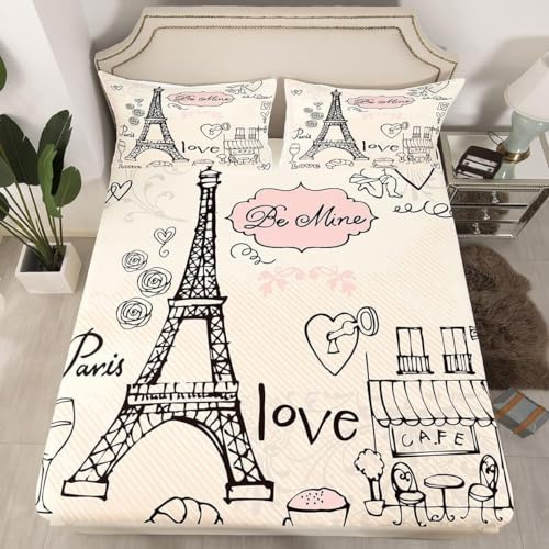 Lenzuolo con Angoli Una Piazza e Mezza Torre Eiffel di Parigi Lenzuola Sotto 3D Ragazza Rosa Microfibra Coprimaterasso 120x200 cm Profondità 30cm per Letti 1 piazza e Mezza e3887