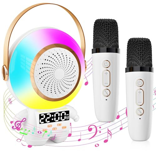Karaoke Enfant avec 2 Microphone Micro Adulte pour Chanter Fille sans Fil Bluetooth Enceinte Équipement Changeur de Voix Mini Machine Kit Mikrofon Kinder Wireless Haut-Parleur Portable Jouet Toddler