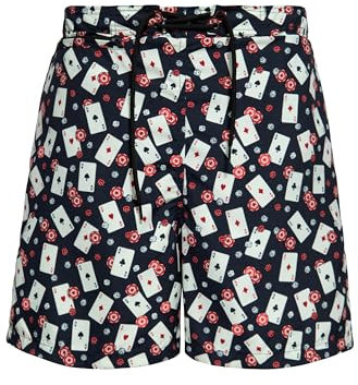 King Kerosin Herren Badeshorts Swimming Trunks Schwimmshorts Kurz Kniefrei Casino Print Vintage Retro Las Vegas Casino