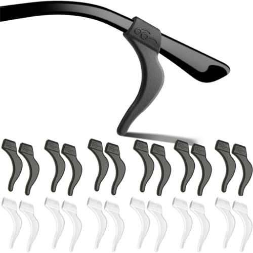 PLABBDPL Set de 12 pares ganchos universales antideslizantes de silicona para orejas y soporte de patillas, ideal para gafas graduadas y de sol, Incluye negro y transparente