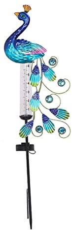 Luz para pluviómetro Estacas de metal con energía solar en forma de pavo real para jardín Decoraciones impermeables para jardín Pluviómetro Pluviómetros decorativos para exteriores Pluviómetro decorat