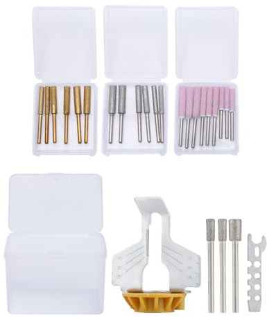 YARDMARIS Chainsaw Sharpening Kit, 26 Pcs Rotary Tool Accessory Set - Angle Guide and Diamond Grinding Burr Bit Set, Chainsaw Sharpener Attachment for Hand Power Drilling
