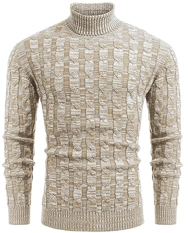 COOFANDY Herren Pullover Zopfmutser Rollkragenpullover Männer Strickpullover Feinstrick Herrenpullover Sweater Langarmshirt Pulli PAT10 S