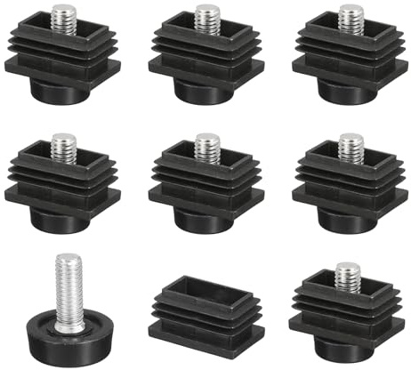 sourcing map 8 Pcs Leveling Feet, M8x20x30mm Plastic Adjustable Furniture Leg Leveling Square Tube Insert Screw-in Glide Levelers for Table Chair Furniture, Black