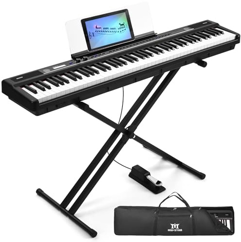 MUSTAR Digital Piano 88 Semi Weighted Keys with Stand Touch Sensitivity, Full Size Keyboard for Birthday Holiday Gifts, Bluetooth Connection, Portable Case, Sustain Pedal (Black-2)