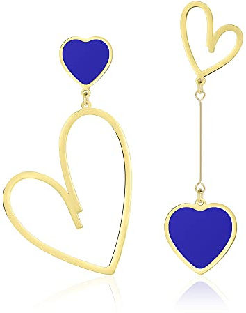 Linawe Blaue Herz Ohrringe, Ohrringe Gold Hängend, Goldene Ohrringe Damen, Edelstahl Schmuck Hängeohrringe Ohrhänger, Grosse Damenohrringe Lover Ohringe