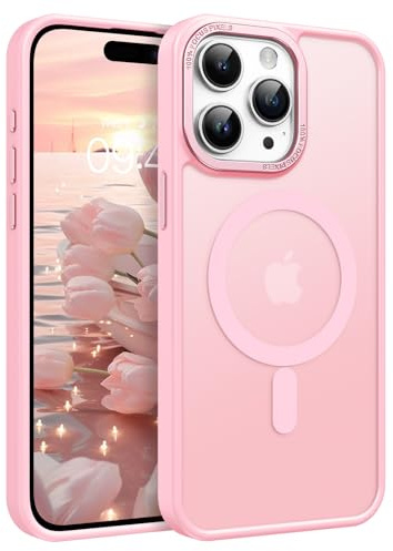 GUAGUA Custodia magnetica per iPhone 15 Pro Max, compatibile con MagSafe, custodia protettiva antiurto traslucida opaca posteriore sottile robusta TPU PC anti-ingiallimento per iPhone 15 Pro Max, rosa