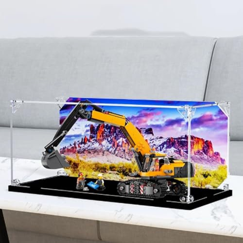 Acryl-Vitrine für Lego 60420 Baggermodell, staubdicht, transparent, Sammlungsvitrine (nur Displaybox) (schwarzer Sockel)