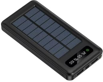 SQUADO Power Bank 20000mAh con Ricarica Solare - Caricatore Portatile, USB-C, USB per i smartphone,tablet e laptop Cavi Incorporati USB, USB-C e Micro USB bianco e nero colore