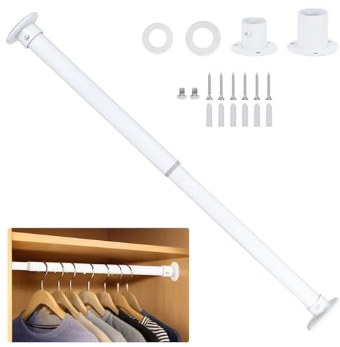 Wardlock 33cm-54cm White Extendable Stainless Steel Wardrobe Rail, Adjustable Clothes Rail Pole With End Sockets