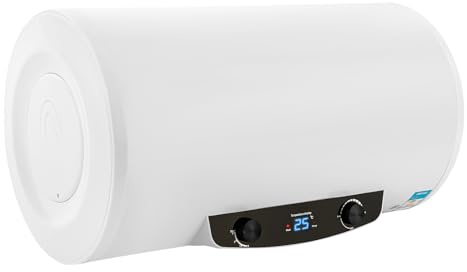 JAYEUW Scaldabagno elettrico orizzontale 35/70 l, scaldabagno 2000 W, in acciaio inox, con doccetta, temperatura regolabile 25 – 75 °C, per cucina (bianco, 70 L)