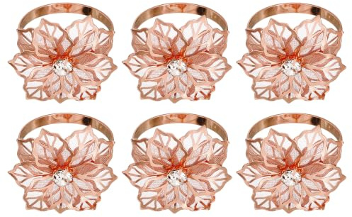 QUARKZMAN 20Pezzi Anelli Portatovaglioli in Metallo, Fermatovaglioli a Forma di Fiore per Decorazione Matrimonio, Feste, Banchetti, Oro Rosa