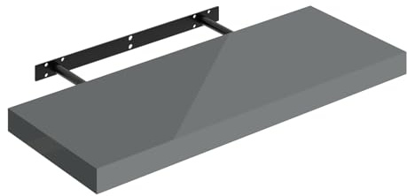 WOLTU Mensola da Muro, Mensola da Cucina con Staffa Metallica Invisibile, Scaffale da Parete per Camera da Letto, Soggiorno, Ufficio, Bagno, MDF, Grigio Lucido, 60x22,9x3,8cm
