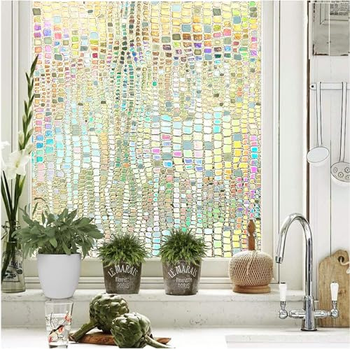 Homewell Fensterfolie Regenbogen Blickdicht - 3D Sichtschutzfolie Fenster statisch haftend - Bejeweled Dekorfolie selbsthaftend mit Regenbogeneffekt und UV Schutz 45x300 cm