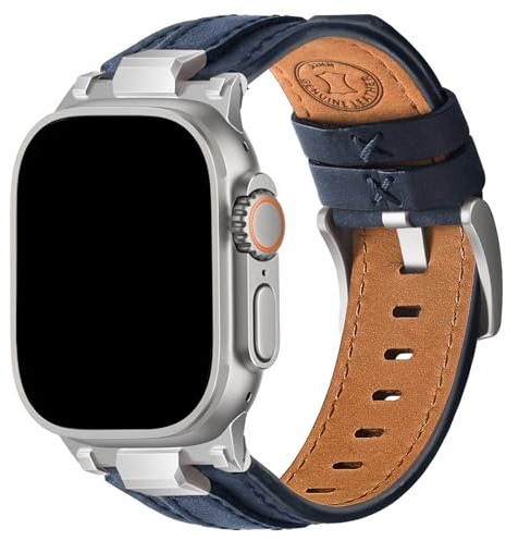 Wristitani Läderarmband kompatibla med Apple Watch-armband 49 mm, 46 mm, 45 mm, 44 mm, 42 mm, för män, äkta läder, hållbart matel, ersättningsarmband för iWatch Ultra Series 10, 9, 8, 7, SE, 6, 5, 4