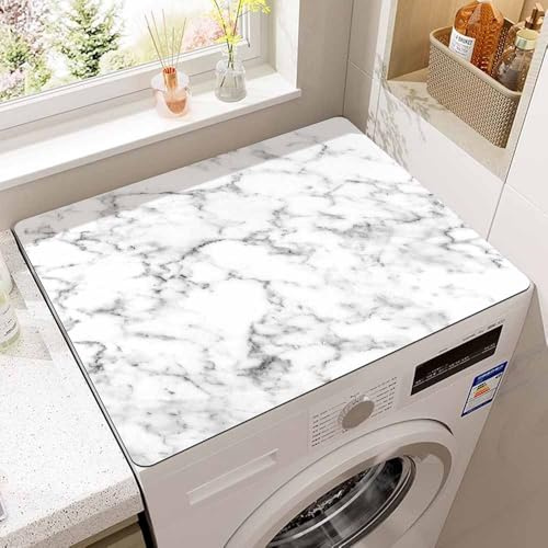Odot Cubierta para Lavadora, 50x60cm Estilo Mármol Protector Superior Secadora, Alfombra para Lavadora Mandala, Antideslizante Secado Rápido, para Microondas Refrigerador (Mármol blanco)