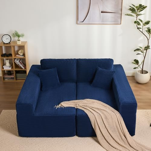 Litbird Modulares L-förmiges Ecksofa mit Schlaffunktion – rahmenloses Schlafsofa mit symmetrischem Doppelsitz, extra tiefer Sitzfläche, montagefrei, für Wohnzimmer,Navyblau