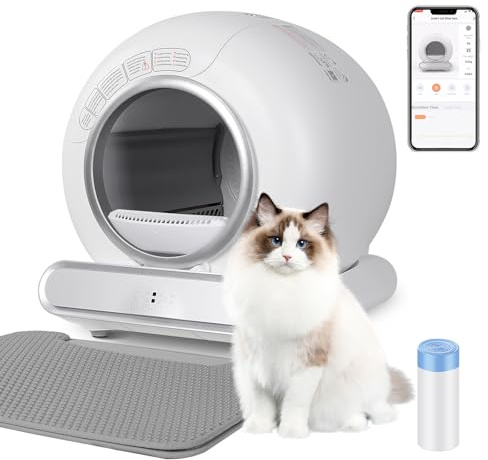 65L Selbstreinigende Katzentoilette, Katzenklo Elektrisches mit Müllbeutel und Matte Große Kapazität Sofortige Reinigung, Ideal für Große Katzen, Geeignet für Mehrkatzenhaushalte