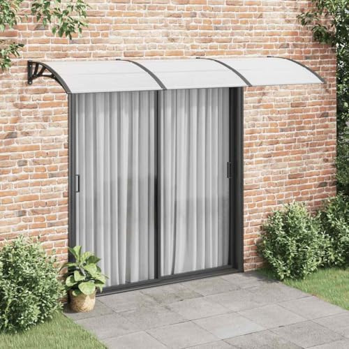 Qnhdfrt Auvent de porte noir transparent 300 x 75 cm Plaques alvéolaires en polycarbonate résistant aux intempéries avec supports ABS pour entrée Protection contre la pluie et la neige