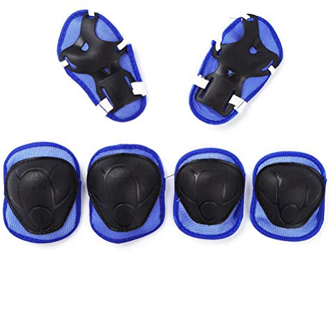 KIMISS Conjunto de Engranajes de Protección de 7pcs: Casco Ajustable, Rodillas, Almohadillas de y Pastillas para la Muñeca para Patinaje sobre Rodillos, Ciclismo y Deportes Al Aire - Colores (Blue)