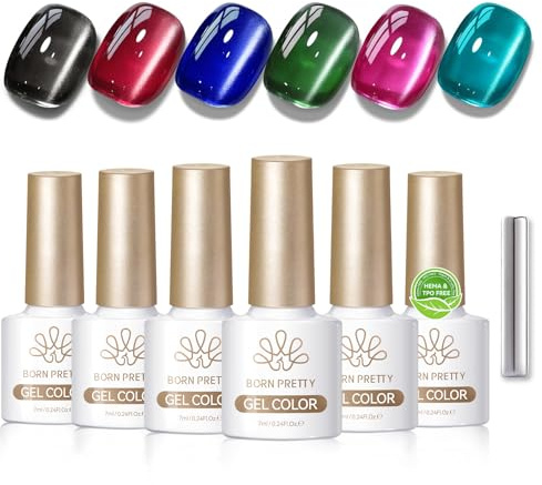 BORN PRETTY U V Nagellack Cat Magnetic Eye U V Gel 6 Farben Kristalle Jelly Schwarz Rot Transluzenz Gel Nagellack Soak-Off Gellack für Nagelkunst French Maniküre Salon