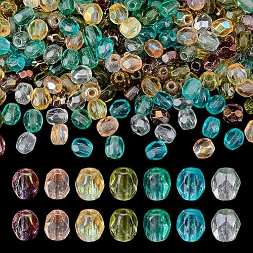 PH PandaHall 280pcs 7 couleurs Perles de Verre en Cristal 3mm Perles à Facettes Transparentes Perle Plates en Verre pour la Fabrication de Bijoux DIY