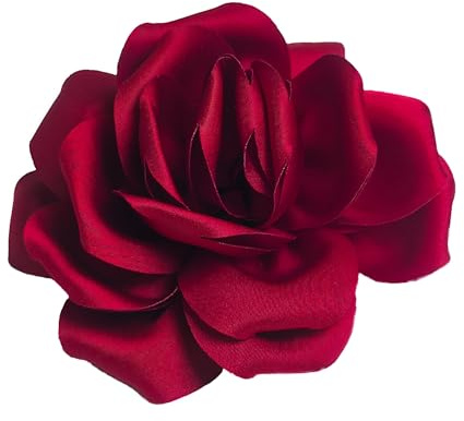 Baesics Blumen Brosche Rose Damen Rubinrot - Ansteckblume Stoff Haarclip | Aus Satin in Seiden-Optik, weich und federleicht, im Vintage Stil. Für Kleid, Mantel, Haar, Hochzeit und als Geschenk