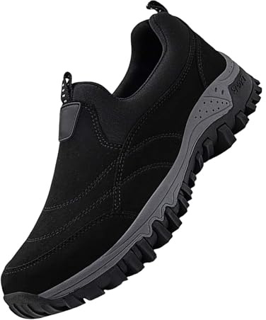 Generisch Scarpe invernali da uomo, slip on sneaker, da uomo, morbide, comode scarpe da ginnastica, antiscivolo, per il tempo libero, il campeggio, Nero , 45 EU